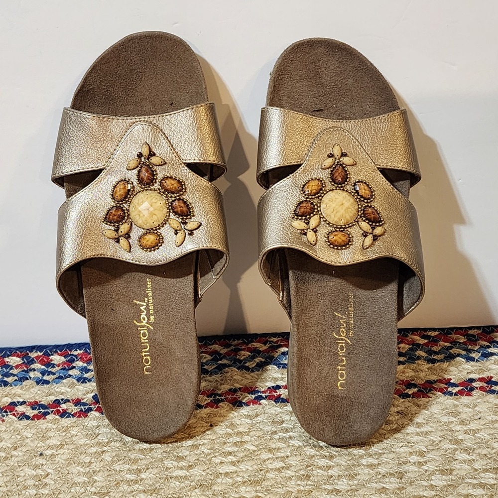 NATURALIZER JANNA BRONZE JEWELED COMFORT SANDALS SIZE 9 M